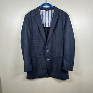 Hugo Boss The James Wool Blazer Jacket Size 44L Blue Plaid Career Business